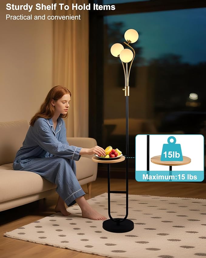 Lightdot 65IN Floor Lamp with Tray Dimmable LED Floor Lamps with 3000K Bulbs Included, Unique Metal Pole Mid Century Modern Tall Standing Lamp for Living Room/Bedroom/Sofa Beside/Corner Decor