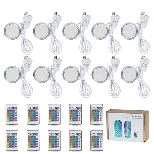10PCS Remote Control RGB LED Lamp Kit 001 for Bambu Lab H2D/X1/P1P/A1 Multicolor Includes Button Battery Makerworld for Anycubic Makeronline 3D Printer Light DIY Hardware Model Parts USB