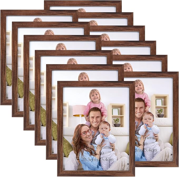 Giftgarden 8x10 Picture Frame Brown Set of 12, Multi Rustic Walnut Wood-Color 8 by 10 Photo Frames Bulk for Wall or Tabletop Display