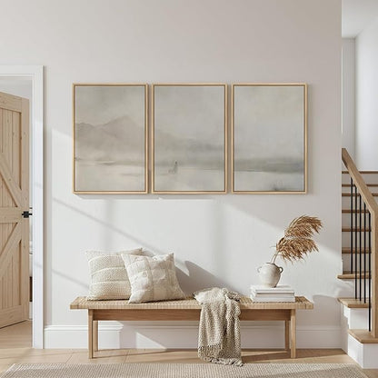 Framed Christian Wall Art Set of 3, Jesus Leaves the 99 Sheep Framed Canvas Prints, Neutral Beige Minimalist Scripture Artwork for Living Room Bedroom Prayer Room Office, 16x24 Inch