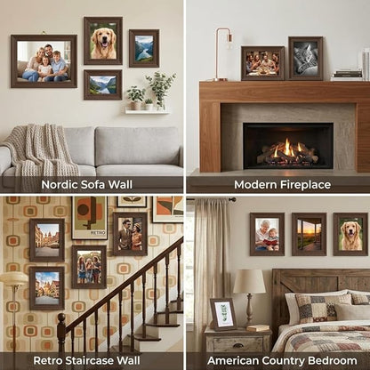 POZEAN 8x10 Picture Frame Set of 6, Picture Frames for Gallery Wall Decor Wood Grain Look, Shatterproof Lightweight Design, Wall Hanging & Tabletop Display with Mat for 5x7 Photos, Rustic Home Decor Living Room Bedroom Office