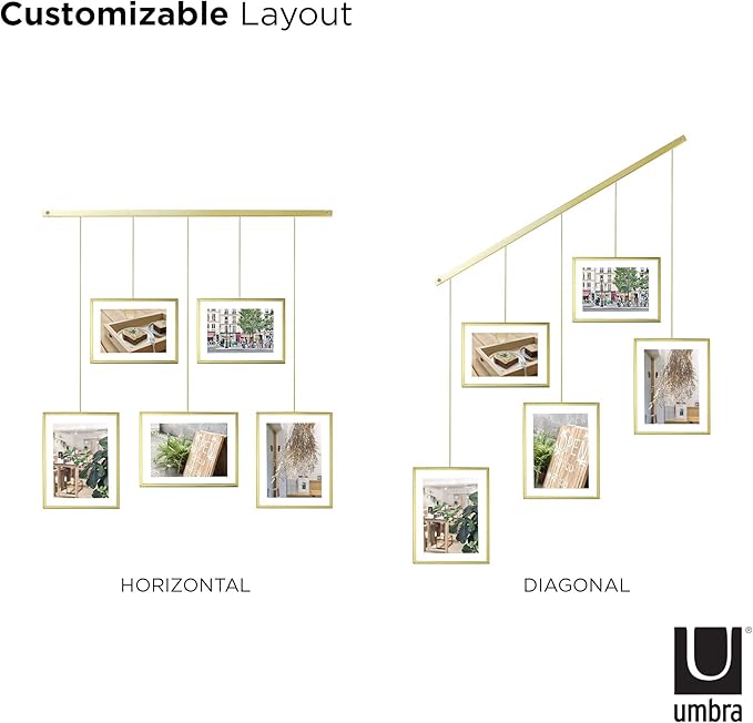 Umbra Exhibit Picture Frame Gallery Set, Adjustable Wall Collage Displays Five Photos (Two 4x6" and Three 5x7"), Set of 5, Gold