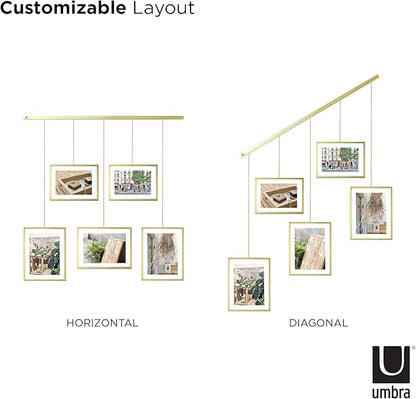 Umbra Exhibit Picture Frame Gallery Set, Adjustable Wall Collage Displays Five Photos (Two 4x6" and Three 5x7"), Set of 5, Gold