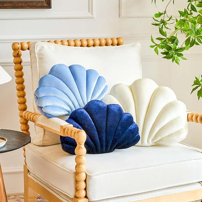 Lfsaaj Dusty Blue Seashell Throw Pillows, Shell Shaped Throw Pillows, 13 Inch Soft Velvet Home Decorative Pillow Plush Cushion for Bed Couch Living Sofa Room Decor Accent Throw Pillow
