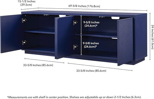 Henn&Hart Fluted TV Stand for TVs up to 75" with 2 Concealed Ribbed Storage Cabinets and Adjustable Shelves for Living Room, Family Room, or Office, Navy