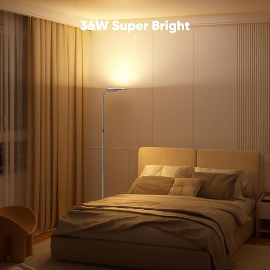 SIBRILLE 36W LED Floor Lamp, Super Bright Standing Lamp, Modern Stepless Dimmable Torchiere Tall Lamp with Remote Control, 350°Rotating Head Reading Floor Lamp for Living Room, Bedroom, Office