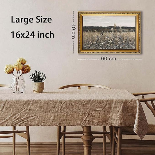 YD&YZY Gold Framed Vintage Wall Art Canvas Landscape Meadow with Flowers Farmhouse Wall Decor Rustic Modern Cottagecore Nature Painting Picture Print for Bedroom Home Decor 16x24 inch Framed