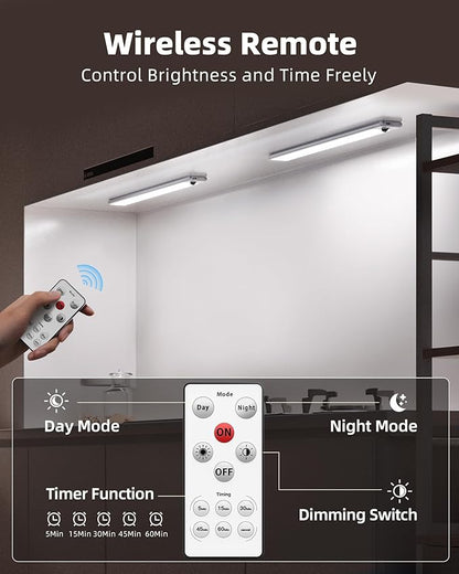 EZVALO 6 Pack Under Cabinet Lights, 14.5'' Magnetic Motion Sensor Light, 4000mAh Rechargeable Closet Light with Remote & Timer, Dimmable 5700K Cool White for Kitchen, Closet, Stairs, Hallway