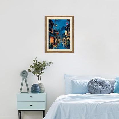 Framed Japanese Wall Art, Asian Tokyo Tea House Canvas Wall Decor Painting, Cool Japanese Night Posters Prints Pictures for Bedroom Living Room Bathroom Home Decor 16x24 Inch