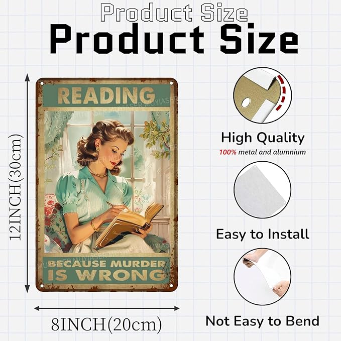 Metal Signs Reading Because Murder Is Wrong Vintage Signs Retro Aluminum Tin Sign for Toilet Washroom Garden Home Bar Cafe Decor 8x12 Inch