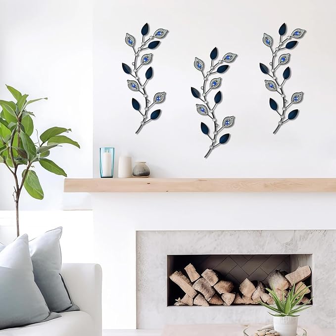 Cityelf 3 Set Crystal Leaf Wall Art Sculpture Iron Tree Leaves Branch Hanging Wall Décor Jeweled Bling Home Deor Acrylic Diamond Accent …
