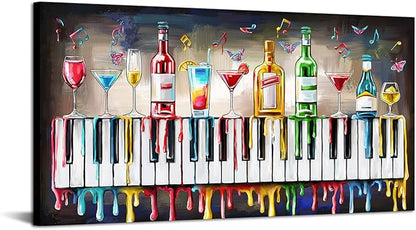 LevvArts Vintage Cocktail Canvas Wall Art Colorful Cocktails on Piano Keyboard Pictures Posters Painting for Kitchen Dining Room Restaurant Bar Decor 24"x48"