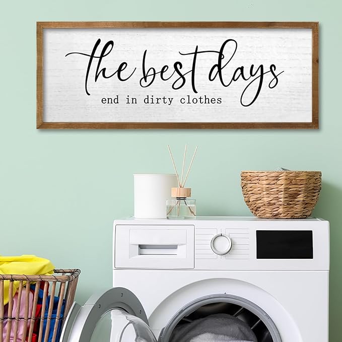 TQianJiang Funny Laundry Room Wall Decor 24"×10" Inspirational Quote Sign for Farmhouse Restroom Toile Restroom Large Simple Washroom Rustic Vintage Wood Framed Wall Hanging Art (Wood)