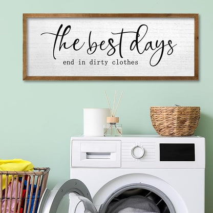 TQianJiang Funny Laundry Room Wall Decor 24"×10" Inspirational Quote Sign for Farmhouse Restroom Toile Restroom Large Simple Washroom Rustic Vintage Wood Framed Wall Hanging Art (Wood)