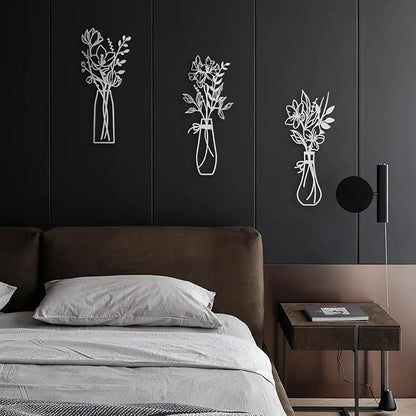 Zzbakress 3 Pcs Metal Flowers Wall Arts Rustic Farmhouse Decor Bathroom Wall Decor Metal Wall Decor for Living-room Dining-Room Kitchen Minimalist Decor Housewarming Gifts(White)