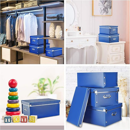SEEKIND photo boxes storage, storage boxes with lids and Handles, 3 in 1 Set, Multiple Size(Small/Medium/Large) Plastic Box for Photos, Document, Cosmetic, Socks, Snacks, Etc(Blue)