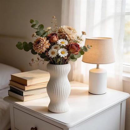 Ceramic Vase, White Modern Vase for Home Decor, White Round Vases, Boho Dried Flower Vase for Centerpieces, 9 Inch Decorative Vases for Wedding, Table, Party, Living Room, Office, Bedroom