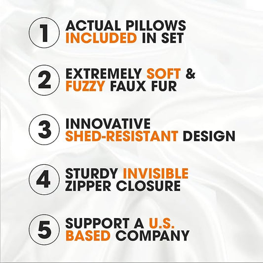 Cheer Collection Faux Fur Throw Pillows - Decorative Pillows for Couch, Bed Throw Pillows, Sand Accent Pillows for Bedroom or Living Room Aesthetic, Set of 2 Furry Throw Pillows, 26" x 26"
