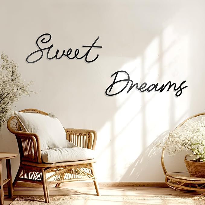 Sweet Dreams Wall Decor For Bedroom, Black Metal Above Bed Wall Decor Large Modern Living Room Farmhouse Sign Wall Decorations For Office Home Bedroom Art (Black, Farmhouse)