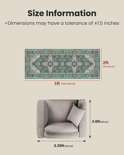 AMADA HOMEFURNISHING 2x5 Washable Runner Rug, Low-Profile Kitchen Rugs with Non-Slip Backing & Durable Edge Binding, Vintage Entryway Runner Rug for Bedroom & Hallway
