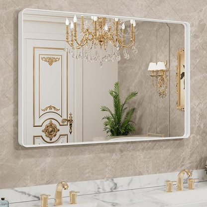 LOAAO 40x36 Inch White Metal Framed Bathroom Mirror for Wall, White Bathroom Vanity Mirror Farmhouse, Large Rounded Rectangle Mirror, Anti-Rust, Tempered Glass, Hangs Horizontally or Vertically