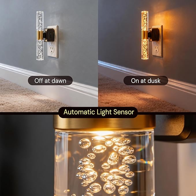 L LOHAS LED Night Light Rotating,[2 Pack] Night Lights Plug into Wall, Auto Light Sensor Nightlight Dimmable 100LM, 3000K Soft Light, LED Acrylic Bubble Nightlight Plug in for Bedroom Bathroom Hallway