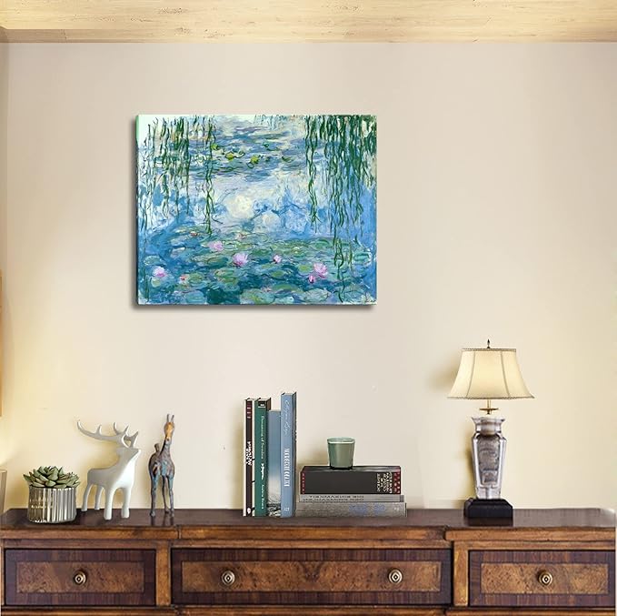 Claude Monet Canvas Wall Art - Water Lilies Classic Artwork Picture Print with Framed Painting for Home Office Wall Decor-12" x15"