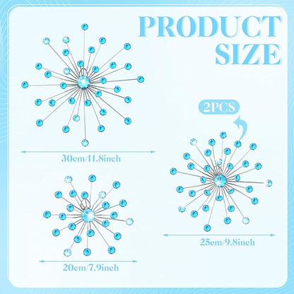 Funnymoom 4 Pcs Blue Starburst Wall Decor Metal Bling Wall Art Blue Crystal Sparkling Rhinestones Bling Decorative Hanging Diamond for Living Room Bedroom Home Office