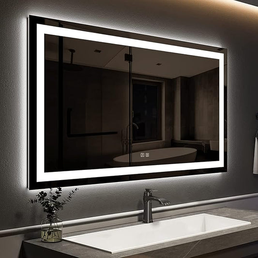 ROOMTEC 48 x 30 Inches LED Bathroom Mirror with Lights, Vanity Mirror with Front and Backlight, Smart Dimmable Anti-Fog LED Mirror for Bathroom, Memory Function, Tempered Glass (Horizontal/Vertical)