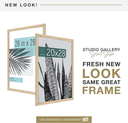 MCS Studio Gallery 20x28 Poster Frame Natural Woodgrain Engineered Wood, Vertical & Horizontal Wall Hanging Large Picture Frame for Photos, Posters & Art Prints (1-Pack)