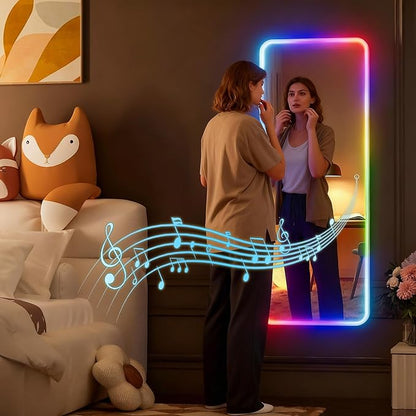 Hasipu 47"x16" LED RGB Door Mirror Full Length with Bluetooth Speaker, Full Body Wall Mirror with Lights, Door Hanging & Wall Mounted Mirror for Bedroom, Living Room, Cloakroom