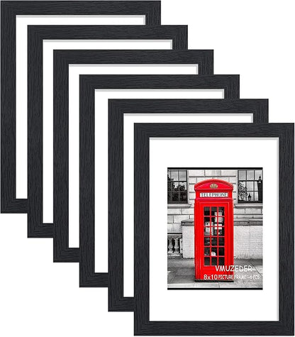 8x10 Picture Frame Black Set of 6,Display Pictures 5x7 with Mat or 8x10 Without Mat for Wall Mounting or Table Top Display, Photo Frames Collage for Wall