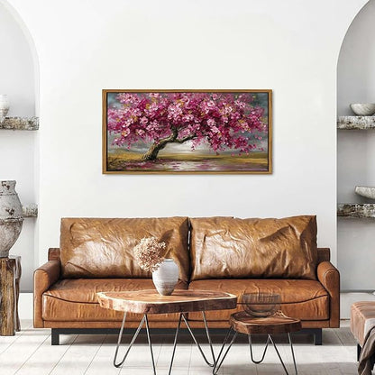 Pink Tree of Life Wall Art Framed Abstract Daisy Flower Picture for Living Room Colorful Plant Botanical Texture Canvas Prints Nature Painting Artwork Bathroom Bedroom Office Home Decoration 20x40