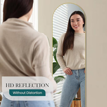 NEWBULIG Arched Mirror Full Length, 16"x59" Body Wall Mirrors with Shatter-Proof Glass, Upgraded Floor Standing Mirror, Hanging or Leaning, with Stand Aluminum Alloy Frame for Home Decor, Gold