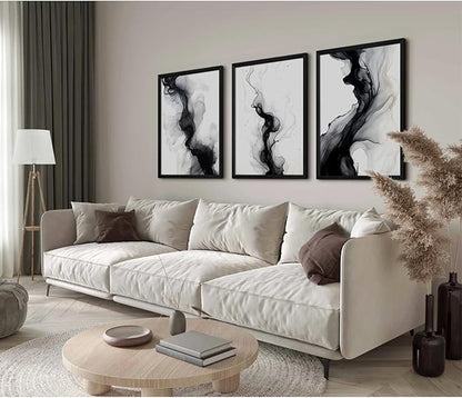 Black White Abstract Wall Art Decor Set of 3 Modern Wall Art Minimalist Canvas Wall Decor Black White Abstract Prints Modern Pictures Minimalist Artwork for Room Bedroom 12x16 Inch Framed