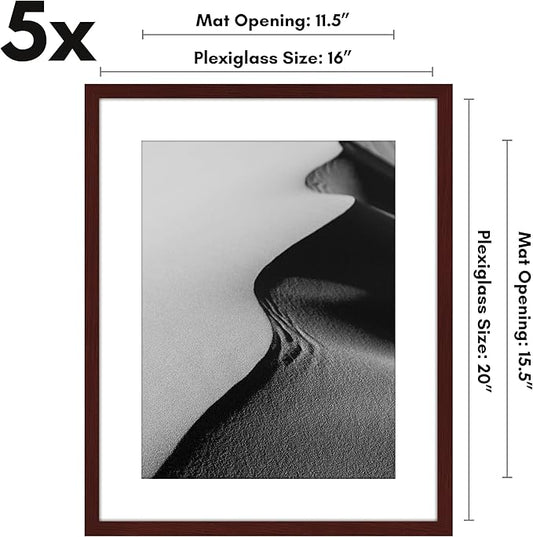 Americanflat 16x20 Picture Frame with Polished Plexiglass - Set of 5 - Use as 12x16 Frame with Mat or Display 16x20 Photo Without Mat - Galleria Collection - Picture Frames for Wall Display - Mahogany