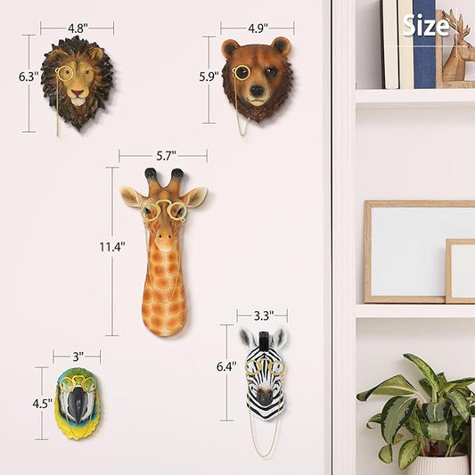 UITWMKTG 5 Pack Simulated Animal Head Wall Decor Colored Animal Sculptures Wall Mount 3D Wall Art Decoration for Home Bedroom Living Room Decor
