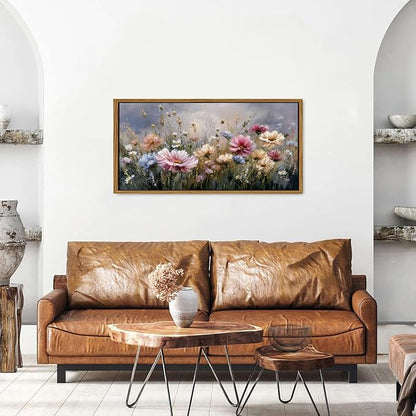 Vintage Wildflower Wall Art Framed Abstract Daisy Wall Decor Floral Picture for Bedroom Nature Flower Painting Canvas Prints Colorful Farmhouse Landscape Poster Cottagecore Artwork Decorations 20x40