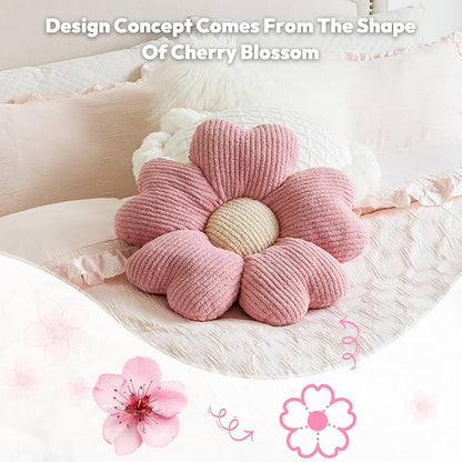 Sioloc Flower Shaped Throw Pillow, Fun Daisy Pillow, 25.6" Large White Flower Pillow Cute Decorative Seat Cushion Aesthetic Flower Plush Pillows for Bed Floor Couch Chair