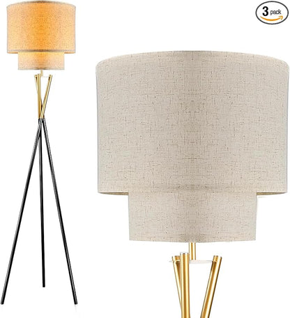 Lightdot Black Tripod Floor Lamp, Modern Floor Lamps for Living Room, Standing Lamp with Dual Drum, E26 Bulb Included, 67.7" Tall Floor Lamp for Bedroom, Home Office