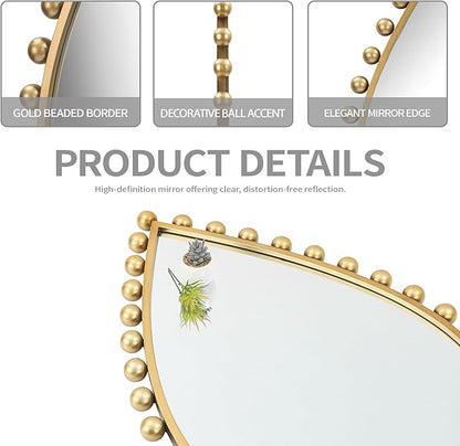 Antique Gold Teardrop Mirror Unique with Ball Frame – 24"x36" Beaded Large Decorative Ornate Wall Mirror for Bathroom, Bedroom, Living Room, Hallway