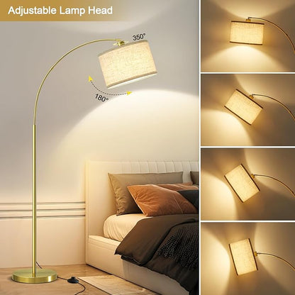 Luvkczc Arc Floor Lamp, 71" Tall Standing Lamp with On/Off Foot Switch, Gold Floor Lamp for Living Room with Adjustable Drum Lampshade, Over Couch Arched Reading Light for Reading, Bedroom, Office