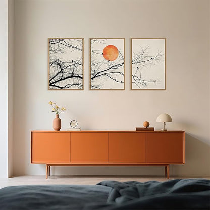 Large Vintage Tree Branch Framed Canvas Wall Art Set, Retro Tree Drawing Wall Decor, Nature Botanical Wall Painting, Neutral Landscape Art Print for Living Room, Bedroom, Office - 24"X36"X3