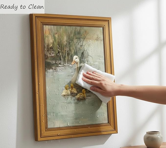Vintage Gold Framed Canvas Wall Art, Ducks Poster Artwork, Country Animal Print Picture, Farmhouse Nature Pond Painting Wall Decor, for Living Room, Bedroom, Home Decoration, 9x11in