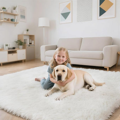 yongyangjuxin Fluffy Rug Shag Area Rug, White 9x12 Area Rugs for Living Room, Large Shag Area Rugs for Bedroom Kids Room Home Decor, Upgrade Anti-Skid Rectangular Fuzzy Rugs