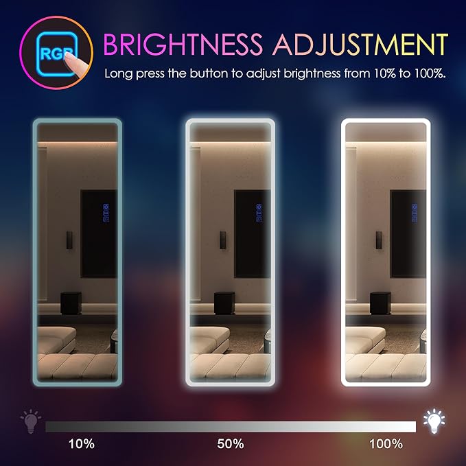 LVSOMT 47" x 16" Full Length Mirror with Lights, RGB LED Over the Door Mirrors, Wall Mirror Full Length, Door Hanging Mirror for Bedroom Living Room Cloakroom