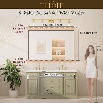 TETOTE 55" x 36" Brushed Nickel Bathroom Mirror, Brushed Nickel Vanity Wall Mirror for Bathroom Sink, Tempered Glass, Modern Farmhouse Rectangle Frame Mirrors for Bedroom, Entryway, Living Room