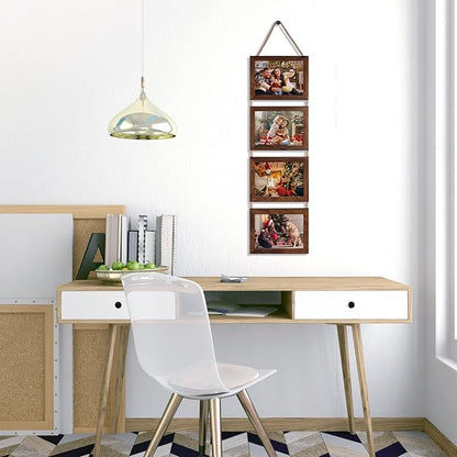 Lavezee 5x7 Hanging Collage Picture Frames Set of 2, Walnut Brown 8 Opening Horizontal Frame Made to Display 5 by 7 Inch Photo for Wall Decor