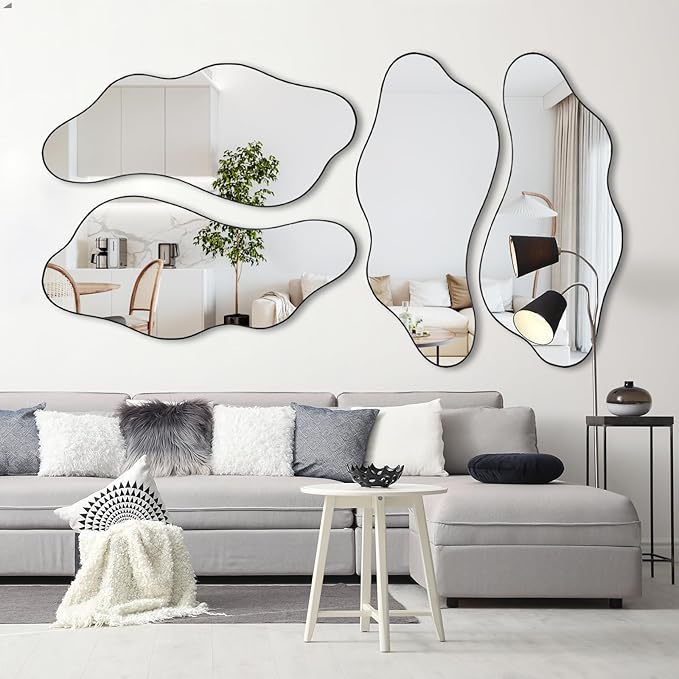 Irregular Frameless Mirror, 47.2"x21.6" Asymmetrical Aesthetic Wall Mirrors, Modern Organic Shape Mirrors for Living Room Bedroom Entryway Hallway, Horizontal or Vertical Hanging
