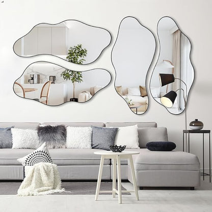 Irregular Frameless Mirror, 47.2"x21.6" Asymmetrical Aesthetic Wall Mirrors, Modern Organic Shape Mirrors for Living Room Bedroom Entryway Hallway, Horizontal or Vertical Hanging